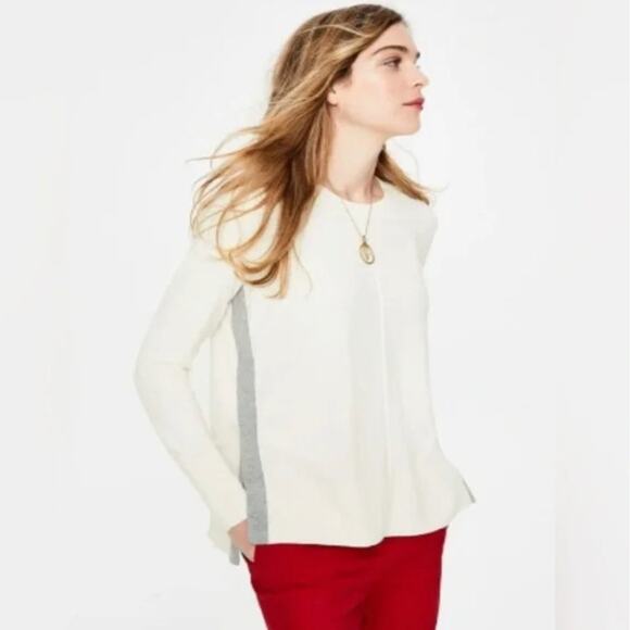 BODEN Logan Side Stripe Pullover Sweater Wool Ivory Gray {K54} - Picture 1 of 7